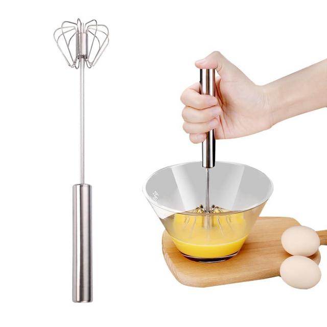 Stainless Steel Semi-Automatic Whisk, 2024 Upgraded Stainless Steel Egg Whisk Hand Push Rotary Whisk Blender, Versatile Hand Push Mixer Stirrer Tool for Cooking Kitchen Home Egg Milk (12in)