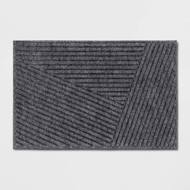 2'x3' Absorbing Embossed Modern Lines Doormat Gray - Room Essentials™: Indoor Outdoor Skid-Resistant Front Mat