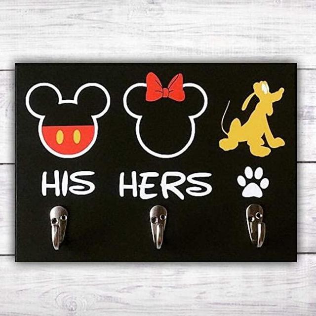 Minnie and Mickey Mouse Sign | Disney Wedding Gift | Key Holder for Wall | Dog Leash Holder | Mickey Head Key Hook | Pluto Disney Signs -by LEADING EDGE DESIGNS