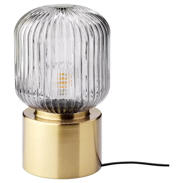 SOLKLINTTable lamp, brass/gray clear glass11 "