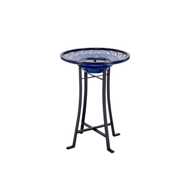 Smart Solar 28.75" Ravenna IntelliSOLAR Ceramic Bird Bath With Remote Blue