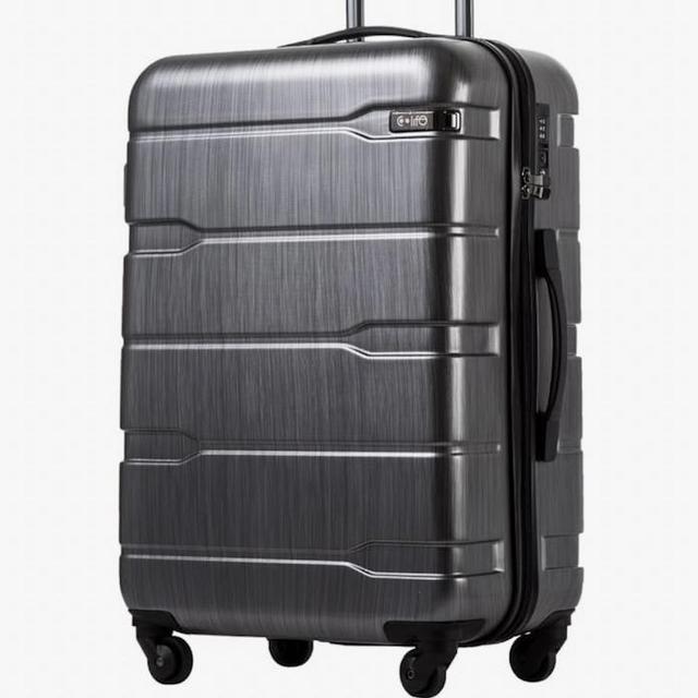 Coolife Medium Checked Luggage Hardside PC+ABS Suitcase with TSA Lock, Lightweight Rolling Carry On with Spinner Wheels(Charcoal, 24in)