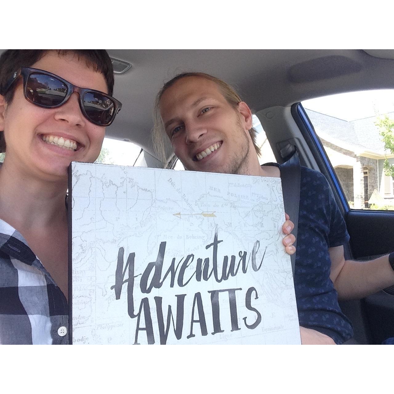 En route to Phoenix after Team SteEva's first stop in North Carolina, where Eva's aunt Kathy, uncle Frank, and cousins Francis and Leah gifted an appropriate art piece for Phoenix.
