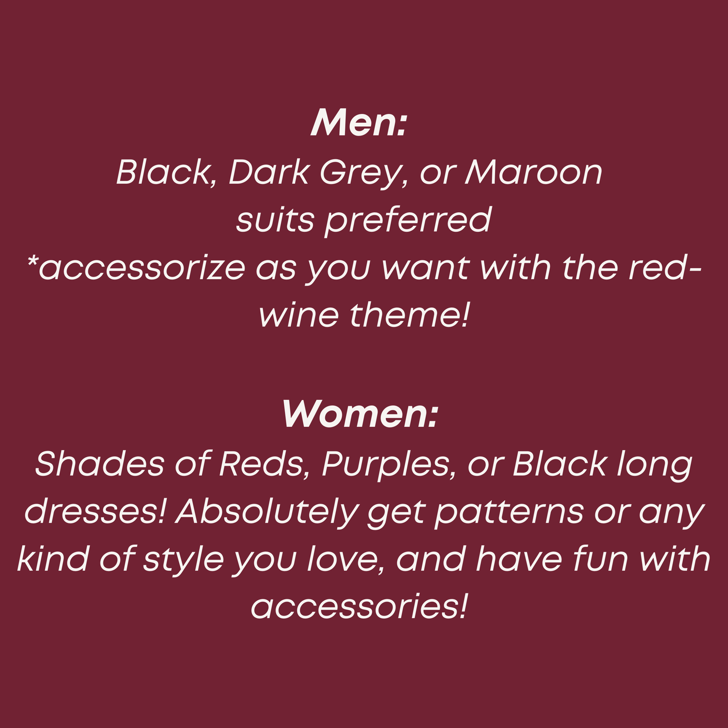 Details on what to wear!