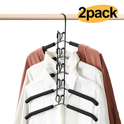 HOUSE DAY Magic Hangers 2 Pack Multilayer Anti-Slip Clothes Rack Space Saving Clothes Hangers 5 in 1 Multifunctional Adult Clothes Rack for Household Space Saver