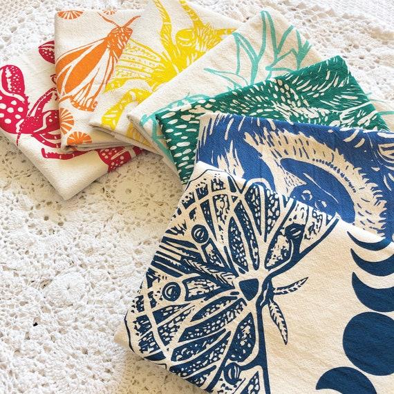 Mixed Set of 12 Organic Cotton Cloth Napkins - Hand Printed