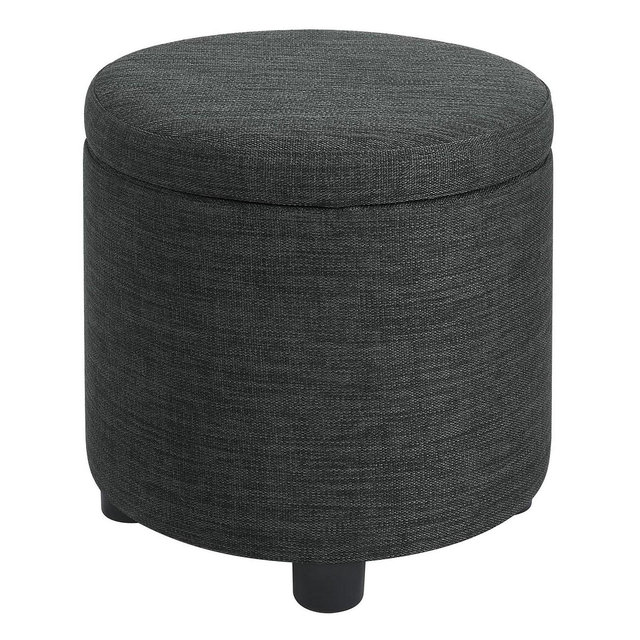 Convenience Concepts 15.75" Faux Linen Round Storage Ottoman with Tray Lid
