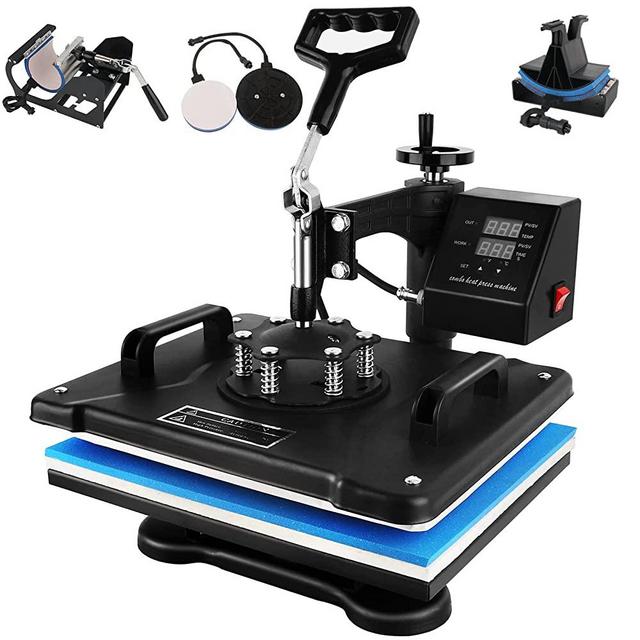Weanas Heat Press Machine, 12" X 15" Professional Swing Away Heat Transfer 5 in 1 Digital Sublimation for T-Shirt, Mug, Hat, Plate, Cap (Blue and Black)