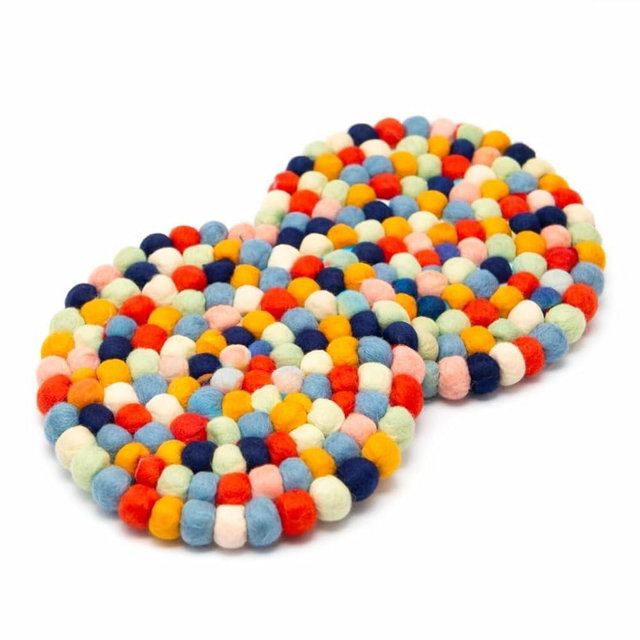 Glaciart One Felt Trivet - 2 Pc - 100% Wool, Handmade in Nepal, Multicolor 6.7" Round - Heat-Resistant and Durable Pot Mat for Protecting Table