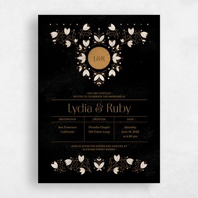 Black Wedding Invitation - Montavilla Stamp