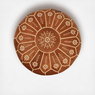 Embroidered Starburst Leather Pouf
