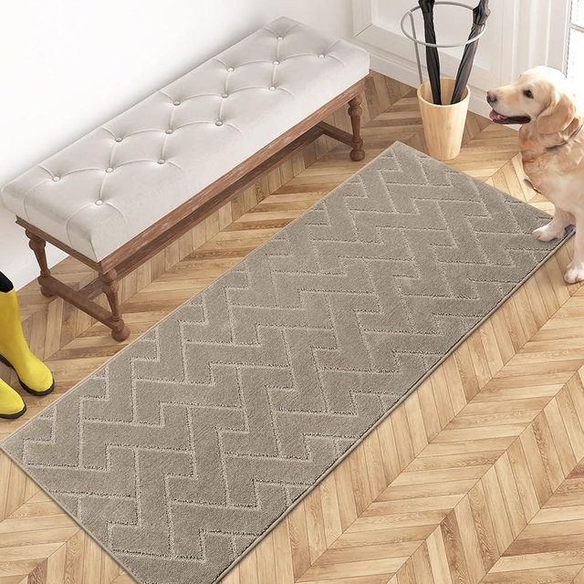 PURRUGS Dirt Trapper Door Mat 24" x 59", Non-Slip Machine Washable Entry Rug, Shoe Scraper, Dog Doormat, Super Absorbent Welcome Mat for Front & Back Door, Muddy Wet Shoes & Paws, Taupe