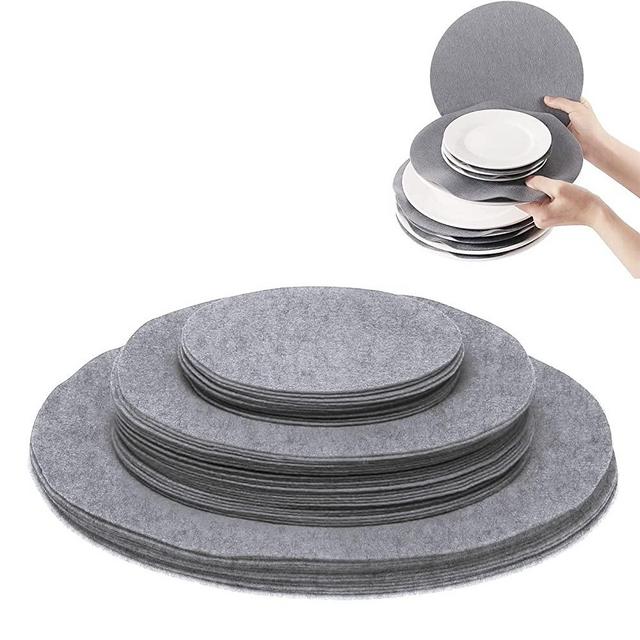 Felt Plate Storage Dividers Protectors, 48 Pieces Felt Round Plate Separators Pads Dish Storage Protectors Pads with 3 Sizes for Packing Stacking Cookware, Grey