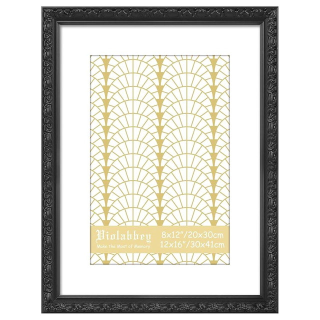 VIOLABBEY 12x16 Picture Frame Black, Display 8x12 Picture with Mat or 12x16 without Mat, Vintage 12 x 16 Black Frame for Wall Decor or Tabletop Display