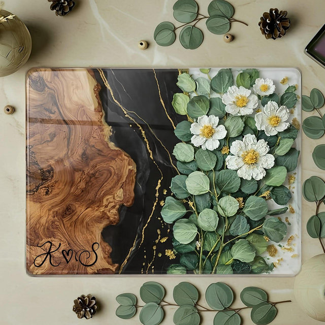 Personalized Glass Charcuterie Board Marble Wood Look Cutting Board Unique Wedding Gift Bridal Shower Gift Engagement Gift Housewarming Gift