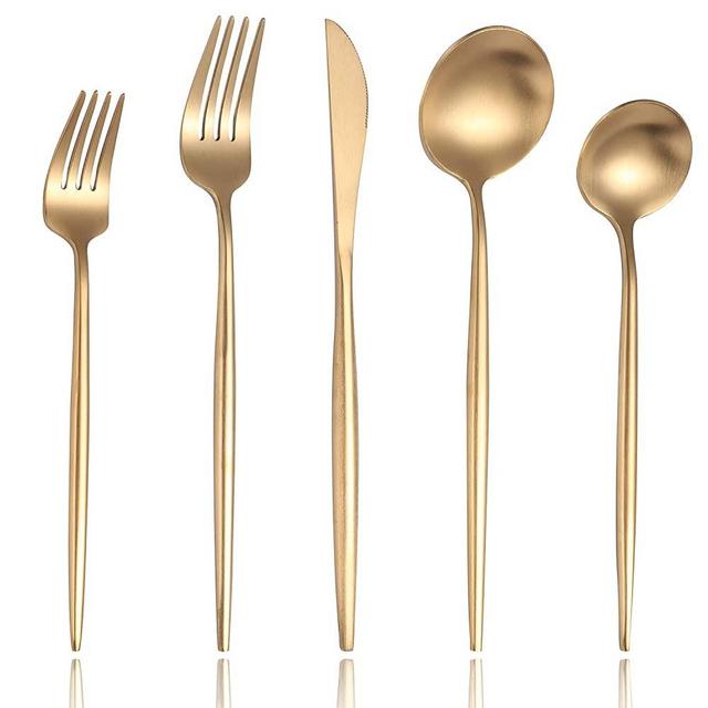 Lemeya Matte Gold Modern Silverware Set,18/10 Stainless Steel Flatware Set,20-Piece Cutlery Set Service for 4,Tableware Utensil Set for Home and Restaurant, Satin Finish, Dishwasher Safe (Gold)