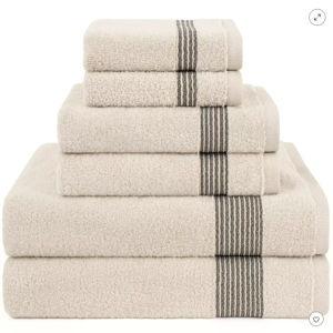 American Soft Linen Pleated Collection 100% Combed Cotton Luxury 6 Piece Towel Set, Zero Twist Ultra Soft and Plush Towels for Bathroom