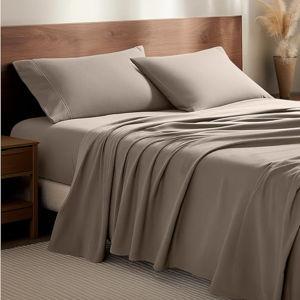 Bare Home Flannel Sheet Set 100% Cotton, Velvety Soft Heavyweight - Double Brushed Flannel - Deep Pocket (California King, Taupe)
