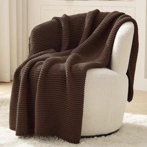 Dark Brown Throw Blanket for Couch, Brown Knit Throw Blanket, Soft Cozy Stretchy Reversible Garter Knitted Blankets for Bed, 50"x60", Dark Brown