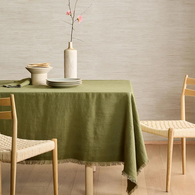 European Linen Fringe Tablecloth - Olive