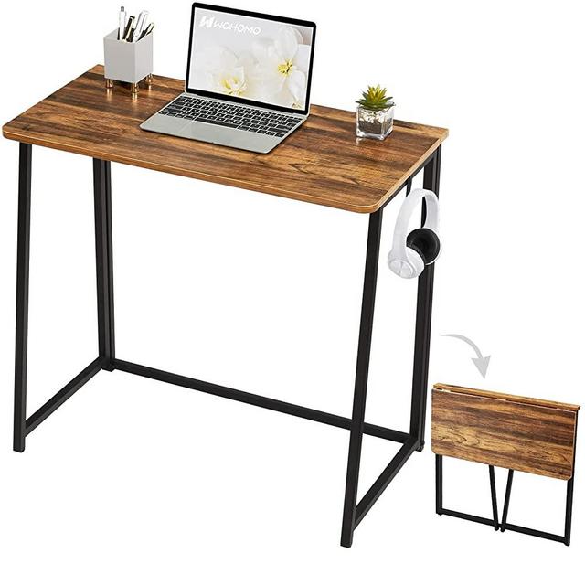 WOHOMO Folding Computer Desk, Small Writing Desk 31.5", Space-Saving Foldable Laptop Table Writing Workstation for Home Office, Easy Assembly, Rustic Walnut
