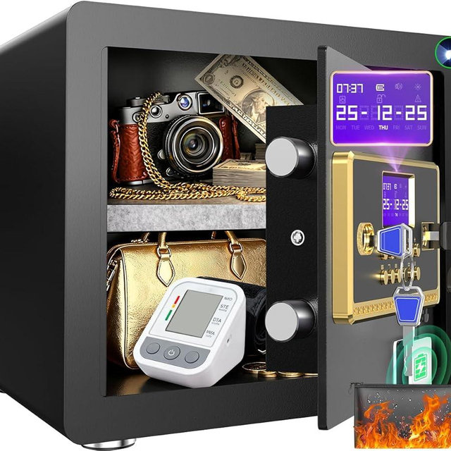Safe Box with Digital Keypad & Alarm System - Electronic Lock Box for Jewelry Cash with Adjustable Shelves - Includes LED Light & Fireproof and Waterproof Bag(0.8/1.0/1.3/1.53/2.5Cuft)
