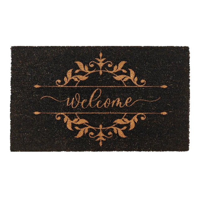 Black Luxury Leaf - Natural Coco Coir Door Mat with Heavy Duty Backing - 17.5"x30" Inch - Welcome Mats for Entryway,Outdoor - Front Door Welcome Doormat - Anti-Slip Rubber & Coconut Fiber