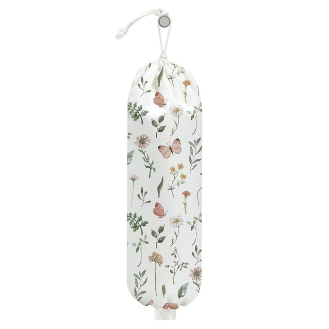 Boho Floral Plastic Bag Holder, Wall Mount Trash Bag Holder, Rustic Butterfly Large Reusable Grocery Bags Storage Dispenser for Home Kitchen Pantry Farmhouse, Flower Gifts for Women, 22.5x9 Inch