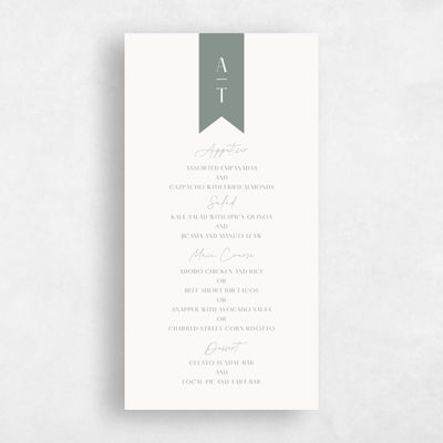 Deep Sage, Green Wedding Menu - Raven