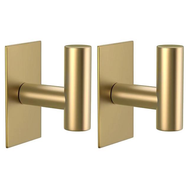 VAEHOLD Wall Adhesive Hooks, Heavy Duty Sticky Holder Waterproof Stainless Steel Towel Hooks for Hanging Coat, Hat, Key, Clothes, Closet Hook Wall Mount for Kitchen(Gold Adhesive Hook 2 Pack)