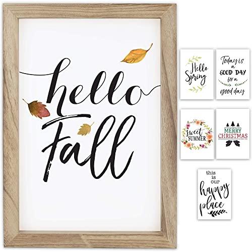 Farmhouse Wall Decor Signs With 6x Inspirational Sayings - Easy To Hang 11x16” Rustic Wood Picture Frame Incl. 6x Beautiful Designs - The Perfect Fall Decor For Your Home