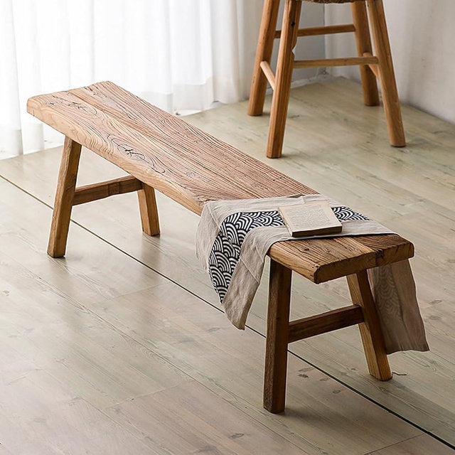 HXFAAFXH Farmhouse Wood Bench Indoor Dining Bench Seat for Living Room and Entryway with Armless Design and Short Height, Solid Wood Shoe Bench for Room, Bedroom(100x30x45/39.4x11.8x17.7in)