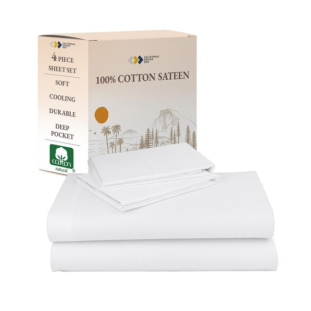 Soft 100% Cotton Sheets Set - Durable Sateen, Deep Pocket - Full