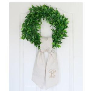 Linen Wreath Sash, Monogrammed Sash, Embroidered Sash, Wreath Wrap, Home Decor, Housewarming Gift, Wedding Party, Farmhouse Decor, Vine - Etsy