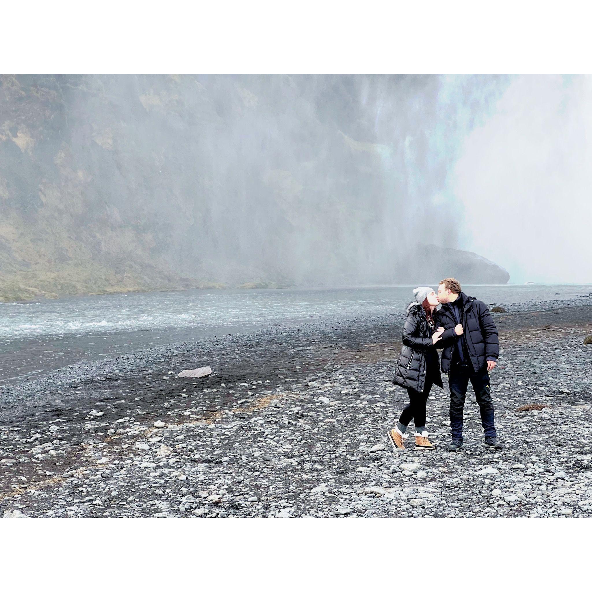 Standing beneath Skogafoss in Iceland, March 2022