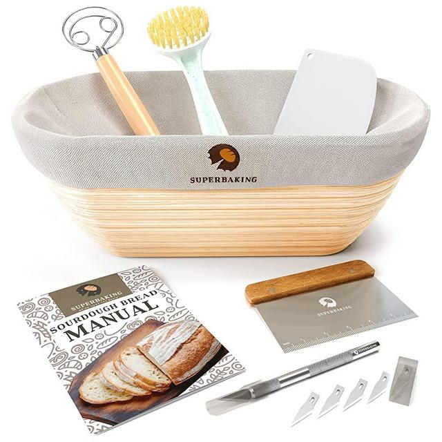 Superbaking Banneton Bread Proofing Basket Set, Oval 10" Sourdough Proofing Basket for Bread Making Tools Supplies, Banneton Basket Sourdough Bread Baking Supplies, Artisan Bread Kit, Gifts for Bakers