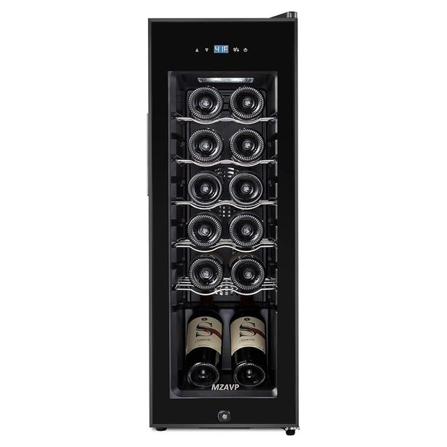 MZAVP Mini Wine Fridge, 12 Bottle Compressor Wine Cooler Refrigerator, Freestanding Wine Cellar For Red&White Wine, Digital Temperature Control, Removable Shelves, Glass Door