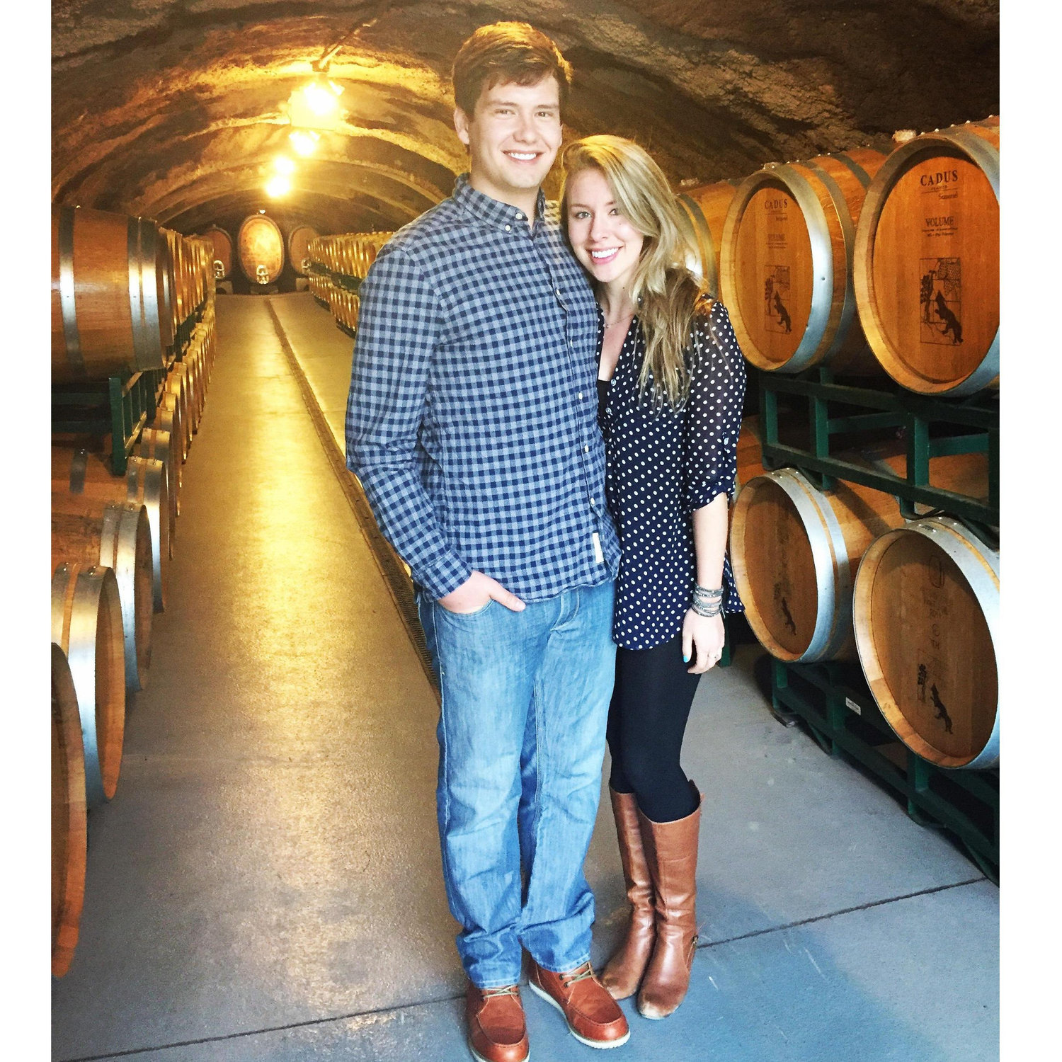 Wine tasting in Napa for Spring Break 2016 - Zach saved one of the bottles they bought and poured it for Lanie on their engagement weekend!