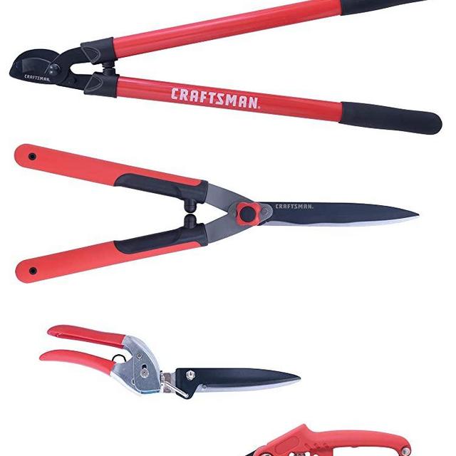 CRAFTSMAN CMXMKIT0160 4-Piece Set Pruning, Bypass Lopper Wavy Blade Hedge Swivel Grass Shears, Red