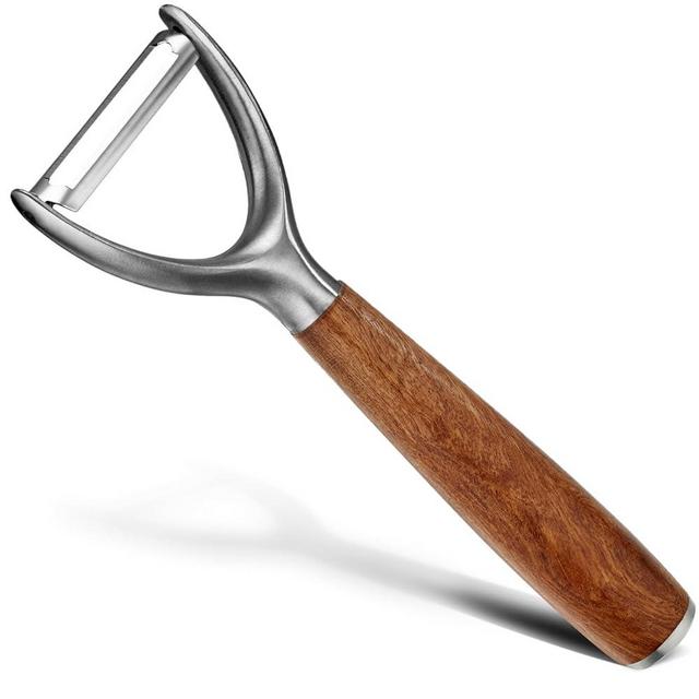 KULUNER Premium 304 Stainless Steel Multifunctional Kitchen Fruit Y-Shaped Vegetable Peeler with Real Wood Handle，Ultra Sharp Strong Blade