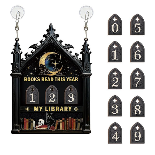 Moon Personalized Book Counter Tracker for Booklover, Black Cat Magic Bookshelf Decor Sign for Readers, Bookish Gifts for Library Home on Birthday Valentine's Day
