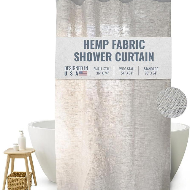 Bean Products Hemp Fabric Shower Curtain Liner - Lightweight and Washable Natural Breathable Fabric Stall Shower Liner - Perfect for Master Bath Tubs, Guest Bathrooms and Dorms - White, 36" x 74"