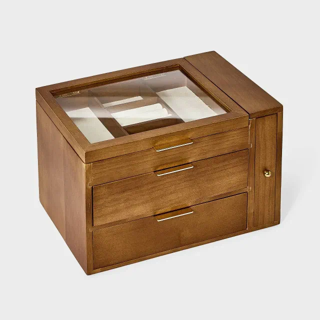 Three Drawer with Vertical Necklace Storage Jewelry Organizer - A New Day™ Rubberwood