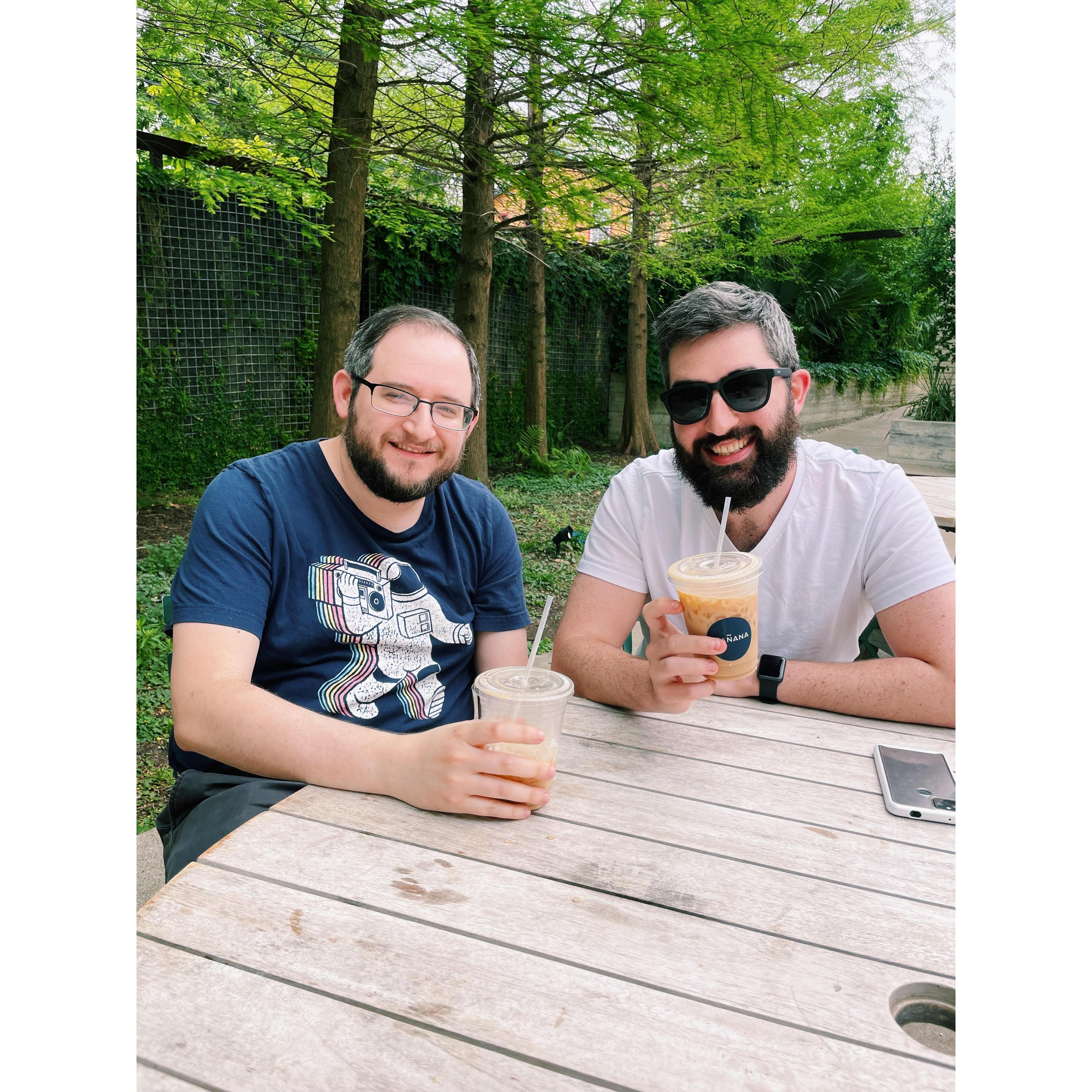 Asher and Jason grabbing coffee in Austin