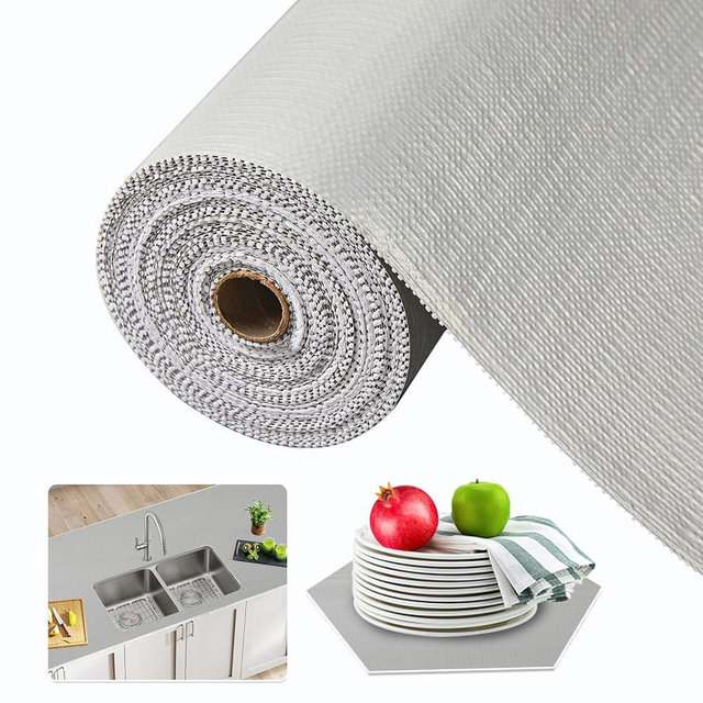 Beautysaid Shelf and Drawer Liner for Kitchen Cabinet, Non Adhesive Non Slip Shelf Paper Waterproof Washable Thickened for Dresser Pantry Shelve Bathroom Protector Liner(Light Grey,12 in x 10 FT)
