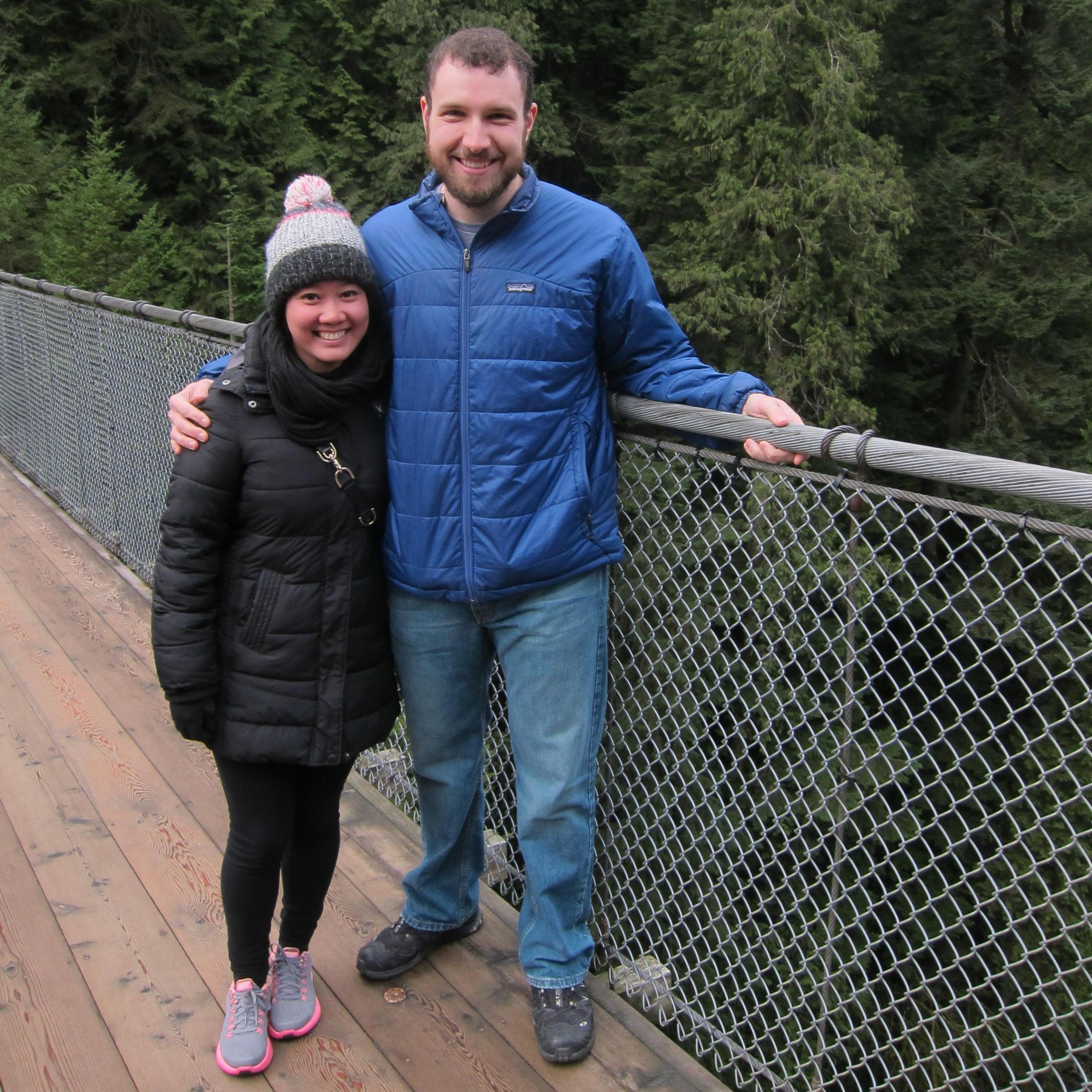 On the Capilano Suspension Bridge on our trip to Vancouver in January 2015. It was Sandy's first time in Vancouver.