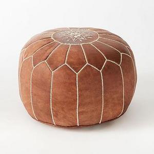 Leather Moroccan Pouf, Tan