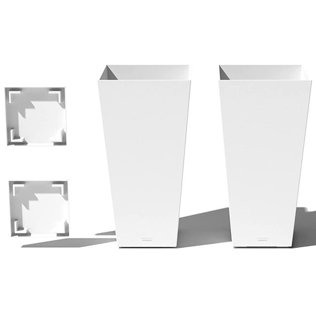 Veradek V-Resin Indoor/Outdoor Taper Planter (White, 30 inch - 2 Pack with 2 Saucer Trays)