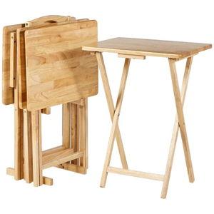 Classic Foldable TV Dinner Tray Table with Storage Rack, 14.6 L x 19 W x 26 H inch, Espresso, 4-Pack