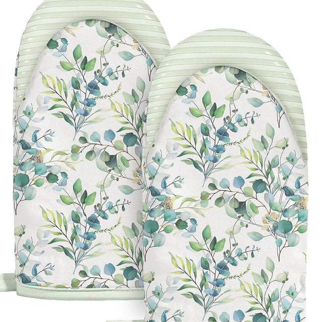 Slohif Sage Green Mini Oven Mitts Set – Flower Extended Short Heat Resistant Kitchen Gloves for Women, 100% Cotton Oven Mitts with Silicone Grips, Non-Slip and Thick Durable for Cooking & Baking